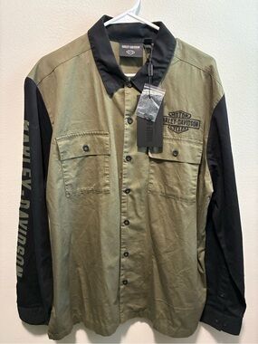 Harley-Davidson Olive Green & Black Button Up Shirt Jacket Large NWT